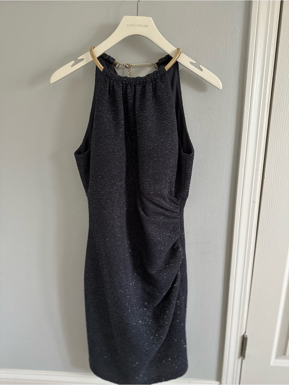 Eliza J Black One-Shoulder Sparkle Halter Dress